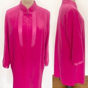 Vintage 60s VANITY FAIR Bathrobe *Large* Pink Velour Quilted Pullover Caftan
